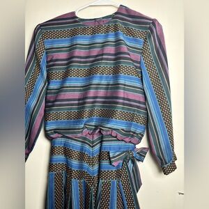 Vintage Joan Sparks Striped Long Sleeve Dress with Bow and pockets size 4